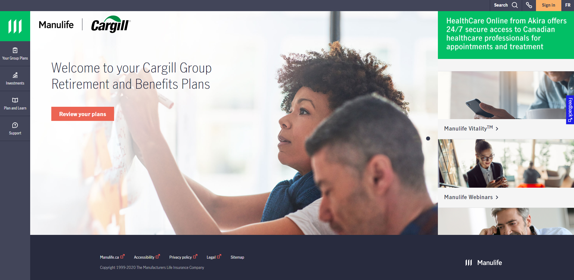 The Cargill Group Retirement and Benefits Plans website (an example of these 60 new portals)